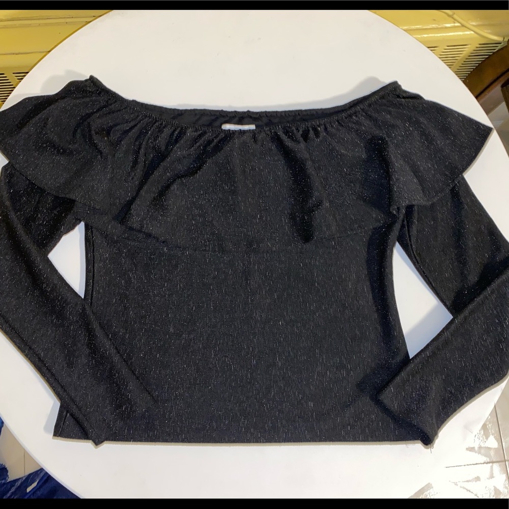 H&M Long Sleeve Black Sparkle Over Shoulder Top - Picture 2 of 8